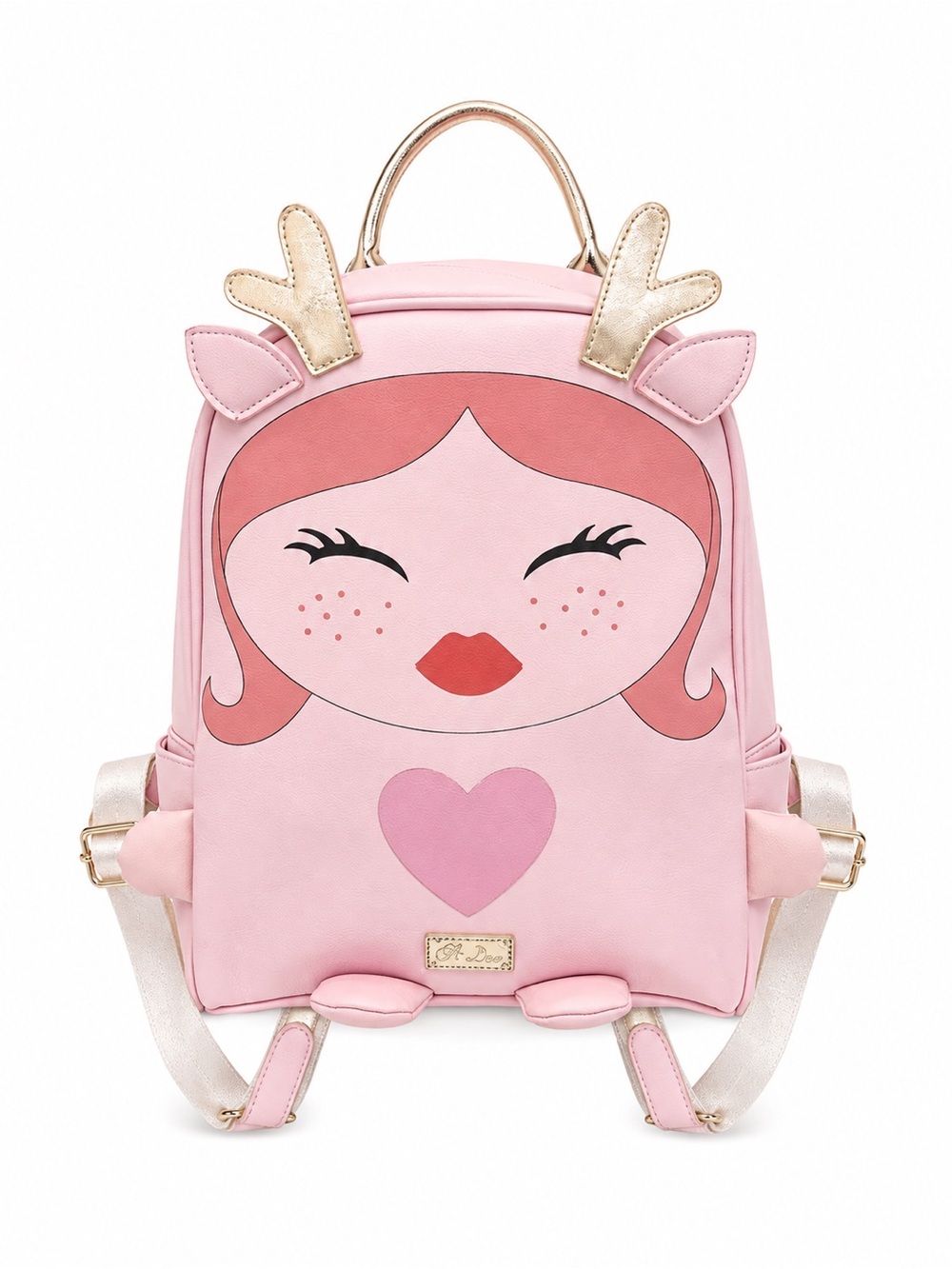 Betsey Johnson Pink Deer Face Kids Backpack with Gold Antlers